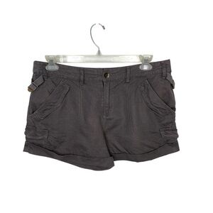 Vintage 90s Free People Gray Linen Cotton Cargo Shorts Size 12 Wire Flap Pockets
